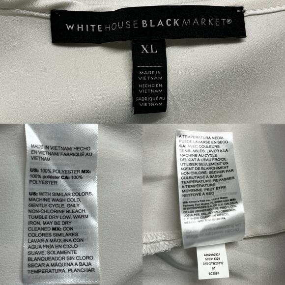 White House Black Market Flutter Sleeve V-Neck Top Ecru XL Satin New - Picture 7 of 12